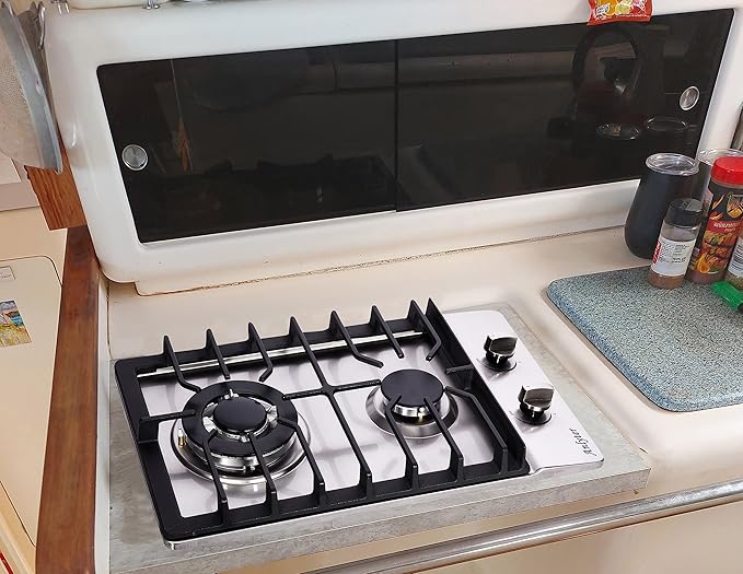 12 Inch Gas Cooktop, 2 Burners Built-in Gas Stovetop Stainless Steel Gas Stove Top Propane/Natural Gas Convertible Sealed Gas Cooktop for RVs, Apartments, Outdoor
