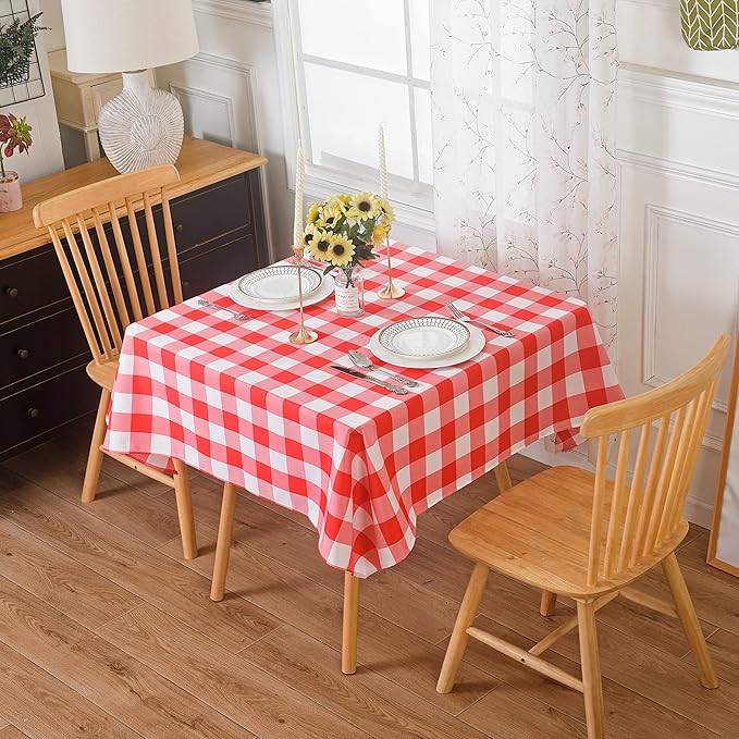 2 Pack Waterproof Polyester Fabic Square Checkered Tablecloth，54x54 Outdoor Table Cloth，Oil Stain Prevention Table Cloth for Pinics and Parties（Red and White）