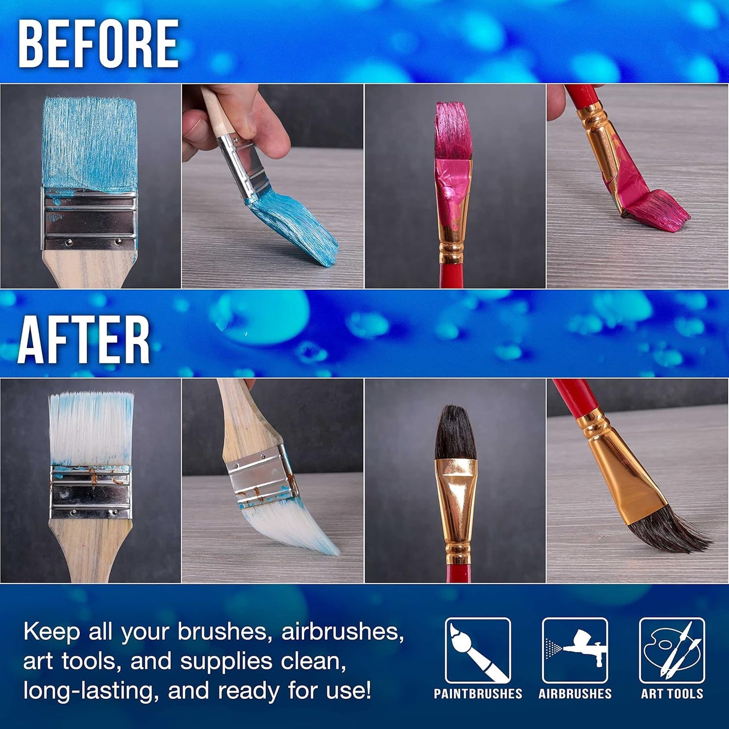 U.S. Art Supply Brush Cleaner and Restorer, 4 Ounce Bottle - Quickly Cleans Paint Brushes, Airbrushes, Art Tools - Cleaning Solution to Remove Dried On Acrylic, Oil and Water-Based Paint Colors