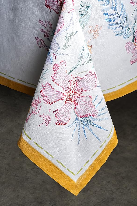 Maison d' Hermine Table Cloth Rectangle Table 100% Cotton 60 x 108 Inches Tablecloth Reusable Decorative for Dining Room, Farmhouse, Home, Party, Festive & Wedding Spring Summer - Paradise Island