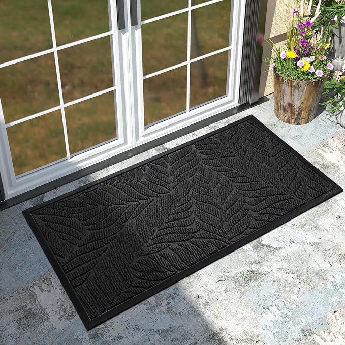 Yimobra 47x24 Large Door Mat Outdoor Indoor, All-Season Waterproof Door Mat Outside Entrance, All-Weather Non-Slip Outside Doormat for Garage Patio Entryway, Black