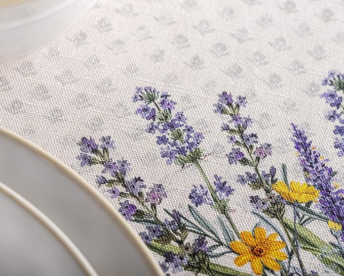 Maison d' Hermine Table Cloth Round Table 100% Cotton 63 Inches Tablecloth Reusable Decorative Everyday Use for Dining Room, Farmhouse, Home, Party, Festive & Wedding Spring Summer - Fanny Lavender