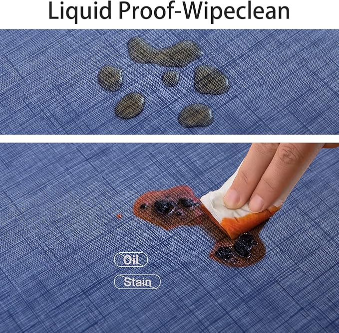 LIBERECOO Vinyl Tablecloth with Flannel Backing, Denim Blue, Waterproof, Stain-Resistant, Easy-Clean Table Cover for Dining, Kitchen, and Outdoor Use, 60" x 102" Rectangle