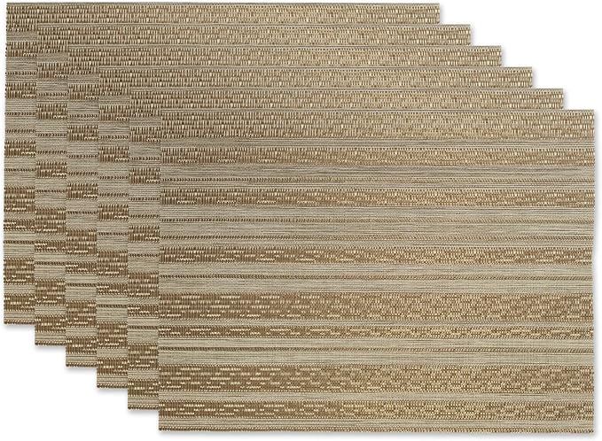 DII PVC Tabletop Collection Woven Indoor/Outdoor, Placemat Set, 13x17.25, Gold, 6 Piece