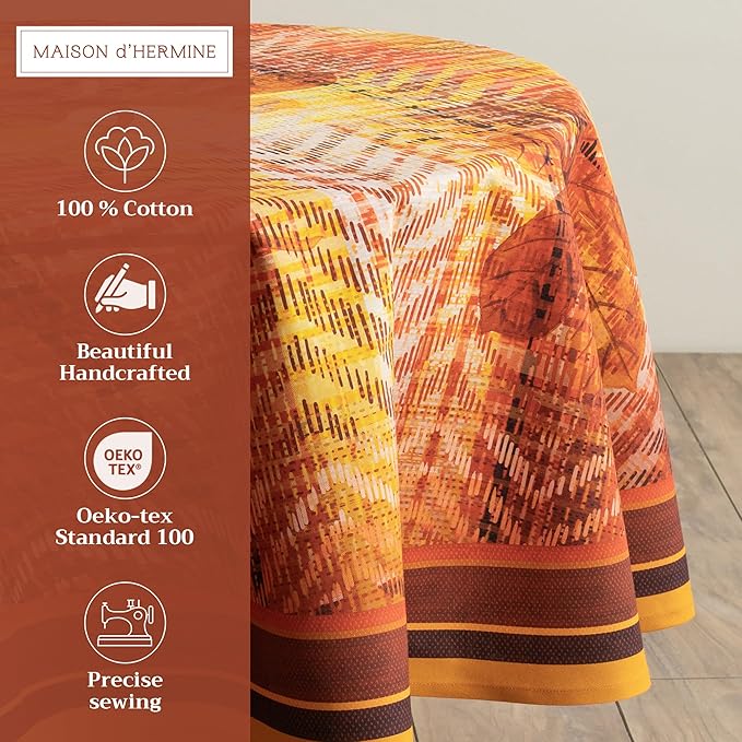 Maison d' Hermine Table Cloth Round Table 100% Cotton 69 Inches Fall Tablecloth Reusable Everyday Use for Thanksgiving Christmas Decorations Dining Farmhouse Party (Thanksgiving Tartan)