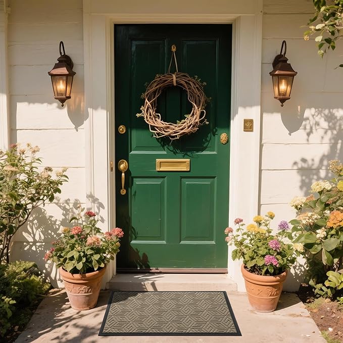 Yimobra Doormat Outdoor Entrance 29.5x17, All-Weather Waterproof Outdoor Mats for Front Door, Non Slip Welcome Door Mat for Patio Proch Outside Entryway Indoor, Pale Khaki