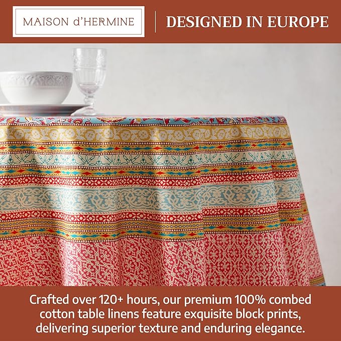 Maison d'Hermine Premium Table Cloth Round Table 100% Cotton 70 Inches Tablecloth Reusable Decorative Everyday Use for Dining Room, Farmhouse, Home, Party, Festive & Wedding - Lauris