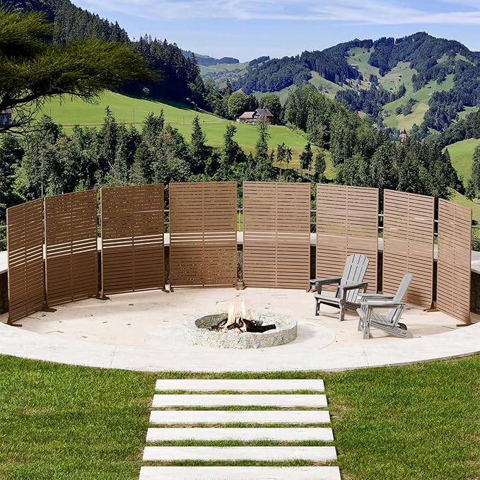 Privacy Fence Screen with Stand 6 Panel 72" H×47" W HDPE Decorative Panels with Steel Poles and Stand, Air Conditioner Fence Panels, Privacy Screen for Outdoor Backyard, Balcony, Pool