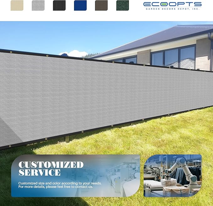 ECOOPTS 4'x188' Privacy Fence Screen Windscreen with Copper Grommets, Fit for Commercial Fence and Residential Garden Outdoor 90% UV Blockage, Cable Zip Ties Included (Gray)