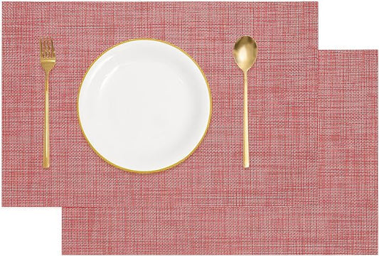 uxcell Faux Linen Placemats, 12x18 Inch Heat Resistant Place Mats Machine Washable Non-Slip Cloth Placemats for Dining Table Kitchen Indoor Outdoor Home Decoration(Red,2Pcs)