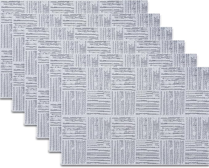 Placemats Set of 6, Plastic Vinyl 18" x 12" Place Mats for Dinner Table, No-Slip Wipeable Table Mats Daily Use Patio Kitchen Decoration (White Mix Black)