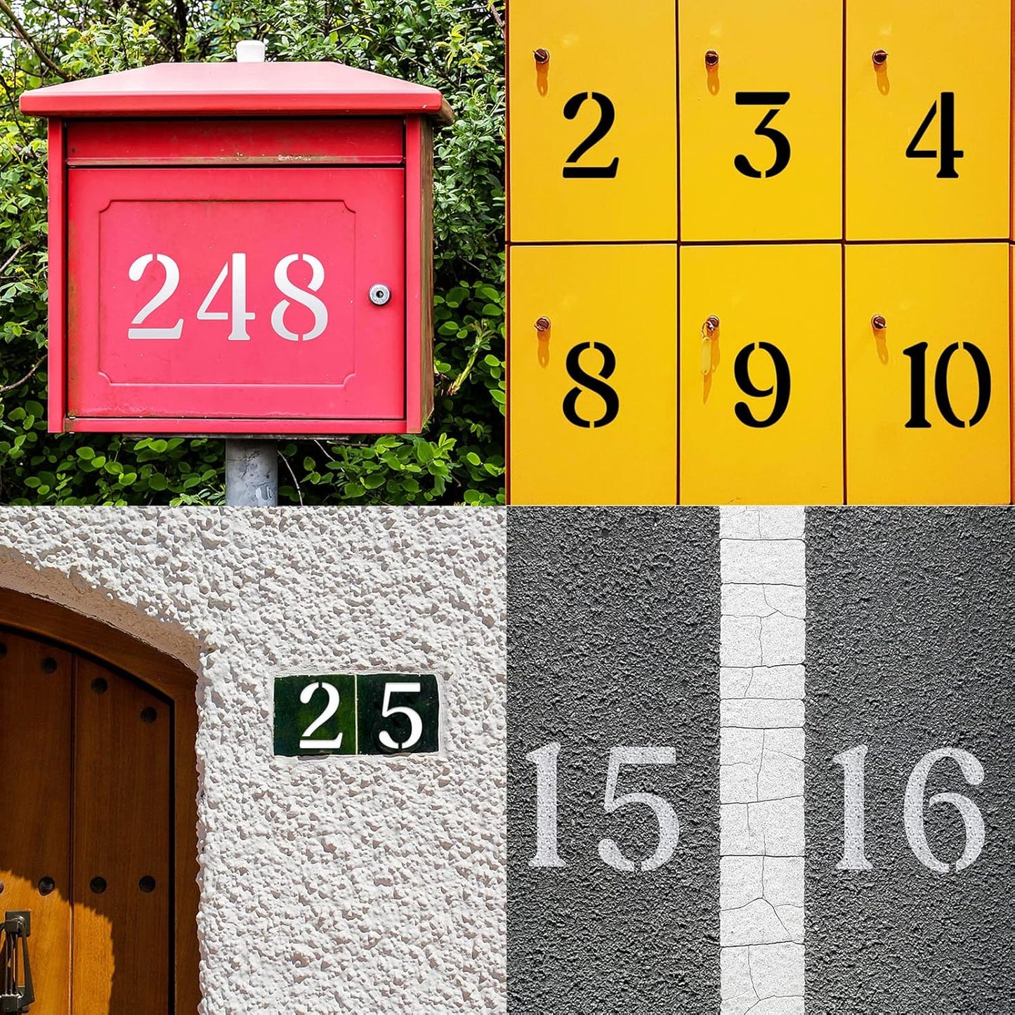 YEAJON 4 Inch Curb Stencil Kit 0-9 Address Number Stencils, 20Pcs Reusable 14 Mil Mylar Plastic Templates for Painting on Road, Wall, Wood, Mailbox