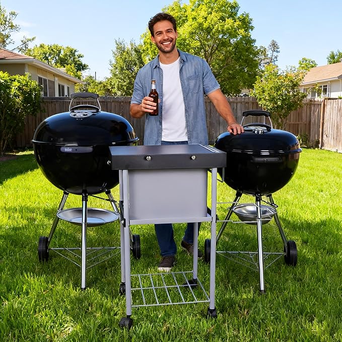 Grill Table Cart for Weber 22 inch Kettle 18in Charcoal Camping Carts for Blackstone 17 inch Griddle Accessories Outdoor Grillling Side Tables Freestanding Barbecue Shelves with Wheels Storage