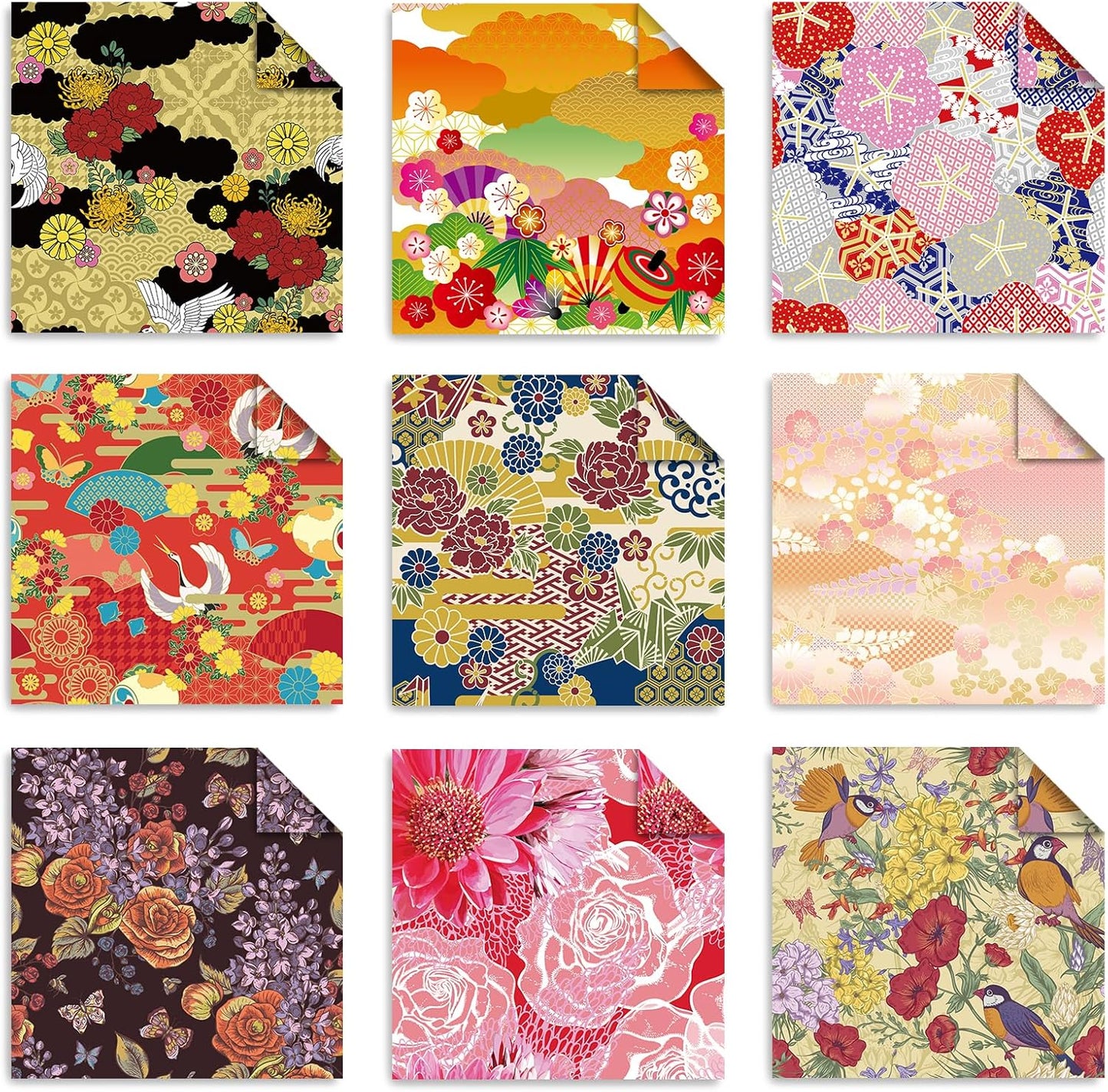 Origami 6x6 Paper Kit 150 Sheets 150 Vivid Colors Double Sided Same Printed Traditional Patterns Square for Arts Crafts Projects Japan Traditional Chiyo.Ethnic Flowers