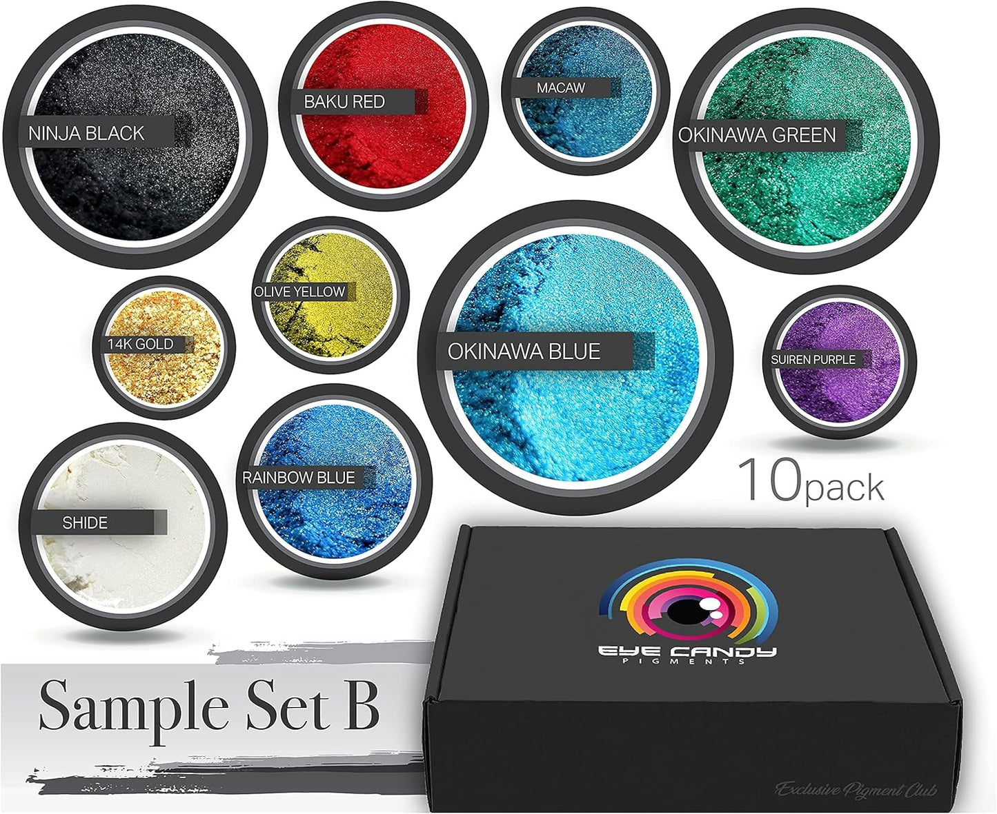 Eye Candy Pigments Variety Mica Pigment Powder Set B - Epoxy Resin Art - Woodworking - Cosmetic Grade Mica Powder - Bath Bombs - Pigment Powder Variety Pack - 50g - Non-Toxic - Skin Safe