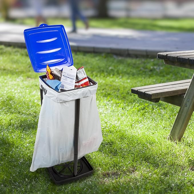 Portable Trash Bag Holder – Collapsible 13-Gallon Garbage Bin for Indoor/Outdoor Use, Camping, Recycling, and Parties – Durable Plastic Trash Can by Wakeman Outdoors (Blue)