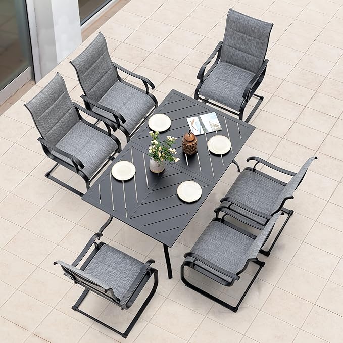 NUU GARDEN 6-Person Outdoor Dining Table, All Weather Patio Table with Umbrella Hole, Backyard Bistro Table, Black, 61x37x29 inches, 150 LBS Load Capacity