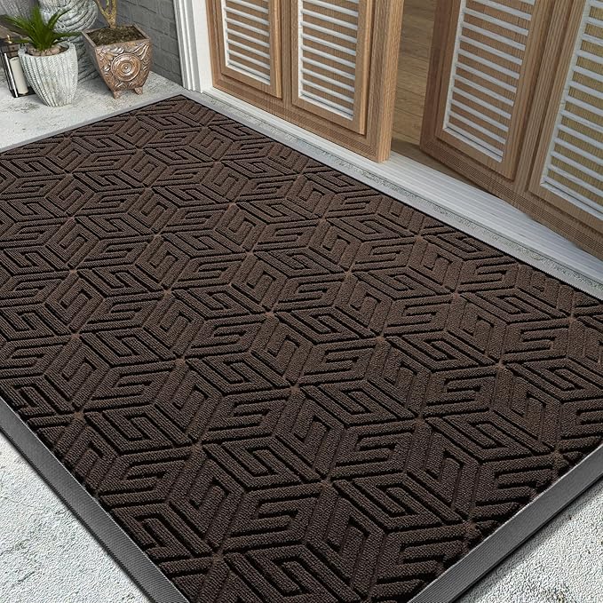 Yimobra Large Door Mat 47x32, All-Weather Waterproof Outdoor Mats for Front Door, Non Slip Rubber Doormat for Patio Proch Outside Entryway Indoor, Brown