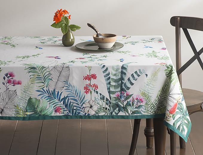 Maison d' Hermine Table Cloth Rectangle Table 100% Cotton 70 x 120 Inches Tablecloth Reusable Decorative for Dining Room, Farmhouse, Home, Party, Festive & Wedding Spring Summer - Tropiques