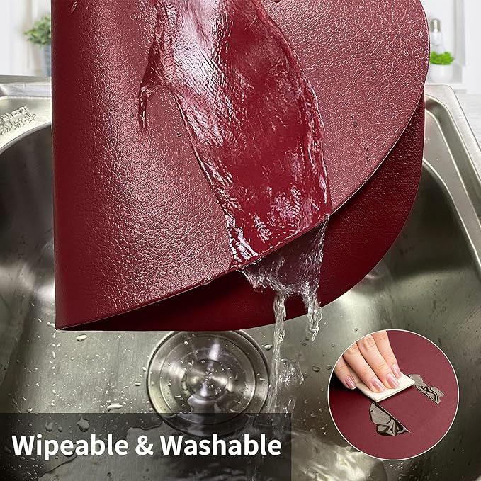 Herda Round Placemats Set of 6 Faux Leather Placemats Wipeable Washable Placemats Heat Resist placemat for Round Table for Kitchen Dining Patio Outdoor Indoor Easy to Clean Retro Burgundy Red