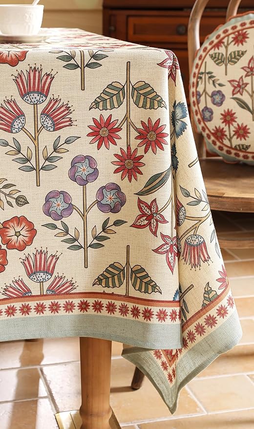 French Linen Rectangle Tablecloth,Vintage Colorful Multiple Prints Soft and Durable Tablecloths,Decor Table Cover for Kitchen,Dining,Tea Party,Thanksgiving,Christmas,55"*79"-Lohi