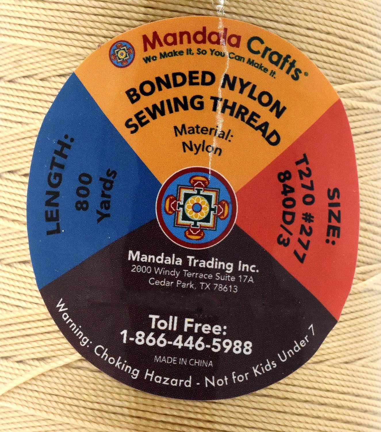 Mandala Crafts Bonded Nylon Thread Tan Heavy Duty Sewing Threads - 800 YDs Size 277 840D T270 Tex 270 Thread for Leather Jeans Weaving Outdoor Marine Upholstery Threads