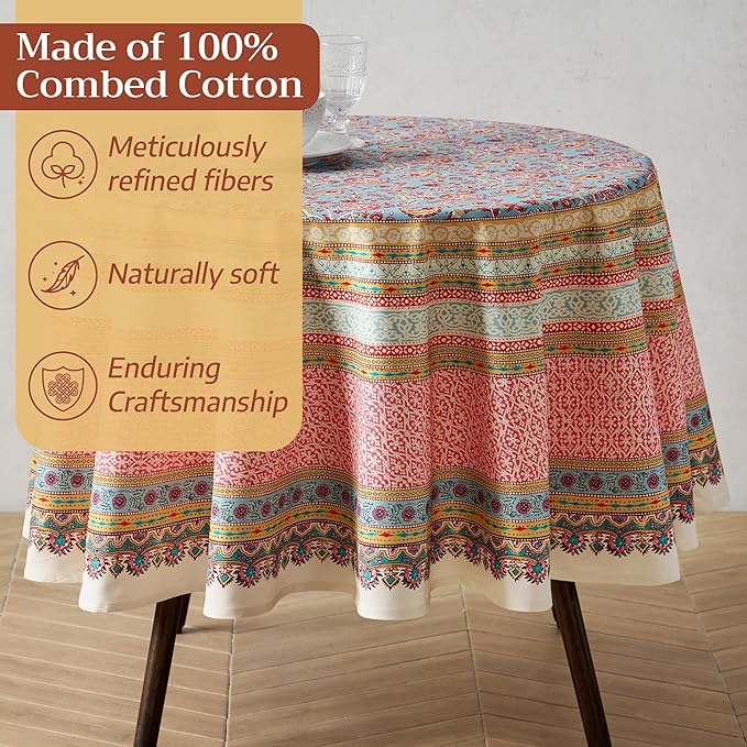 Maison d'Hermine Premium Table Cloth Round Table 100% Cotton 70 Inches Tablecloth Reusable Decorative Everyday Use for Dining Room, Farmhouse, Home, Party, Festive & Wedding - Lauris