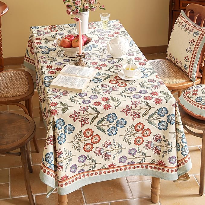French Linen Extra Long Rectangle Tablecloth,Vintage Colorful Multiple Prints Soft and Durable Tablecloths,Decor Table Cover for Kitchen,Dining,Thanksgiving,Christmas,67"*118"-Lohi