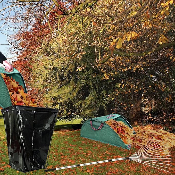 Trash Bag Holder Outdoor Leaf Bag Support Stand with 15 PCS 39 Gallon trash bags Leaf Collector | Metal Frame Holder for 30-45 Gallons Bags for Camping Leaves Gardening Parties