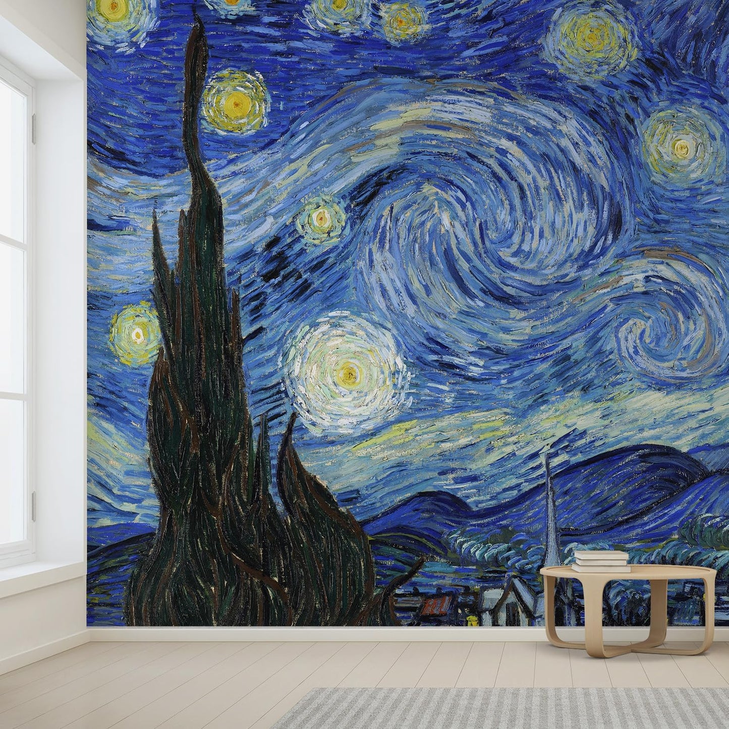 wall26 Wall Sticker/Wall Mural Starry Night by Vincent Van Gogh Dutch Impressionism, Not Peel and Stick, Non-Woven Wallpaper Decorative for Bedroom, Living Room,Office - 132x120 inches