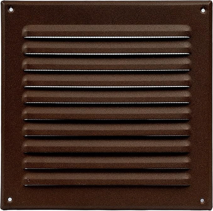 Square Ventilation Grille / 8" x 8" Inch Inside Measurement/Brown Metal Air Vent Louver - Inside/Outside use - / 10" x 10" Inch Outer Measurement