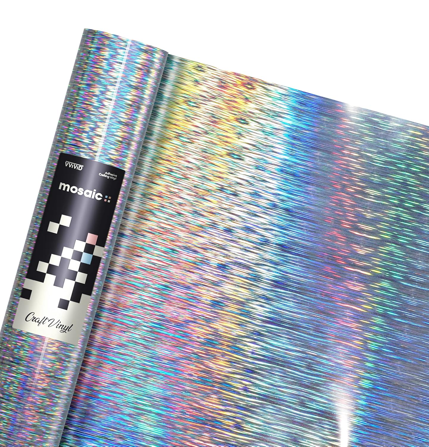 VViViD Mosaic+ Silver Brushed Holographic 1ft x 5ft Crafting Vinyl Crinkle-Free 8yr UV Finish Crafting Vinyl