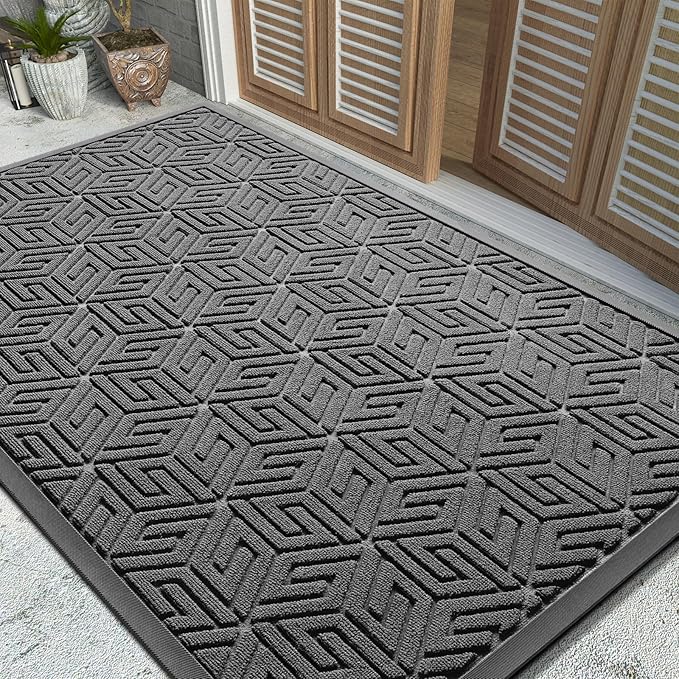 Yimobra Large Door Mat 47x32, All-Weather Waterproof Outdoor Mats for Front Door, Non Slip Rubber Doormat for Patio Proch Outside Entryway Indoor, Gray