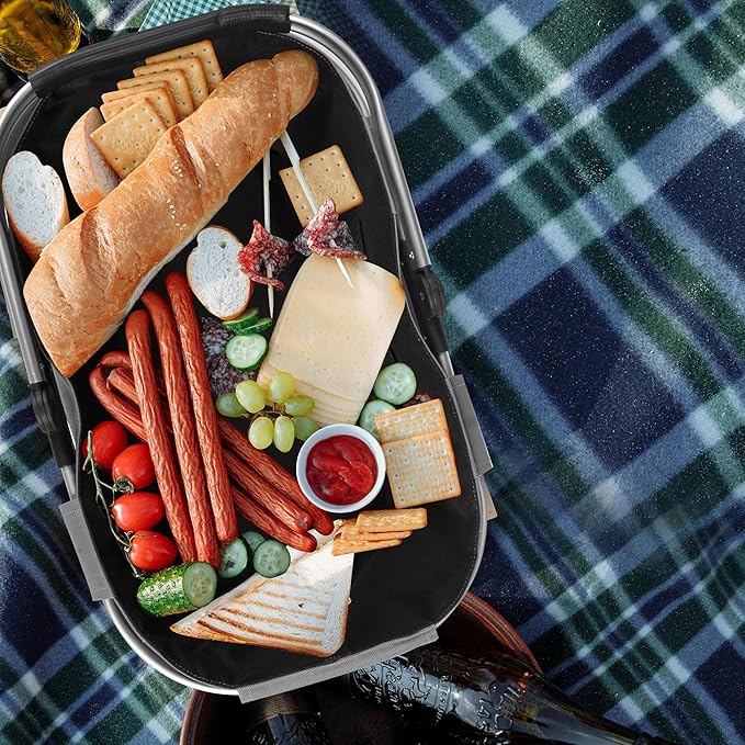 SIYUAN Picnic Basket with Handle 22L Collapsible Grocery Shopping Basket Portable Folding for Travel Camping Reuasble Market Bag, Grey