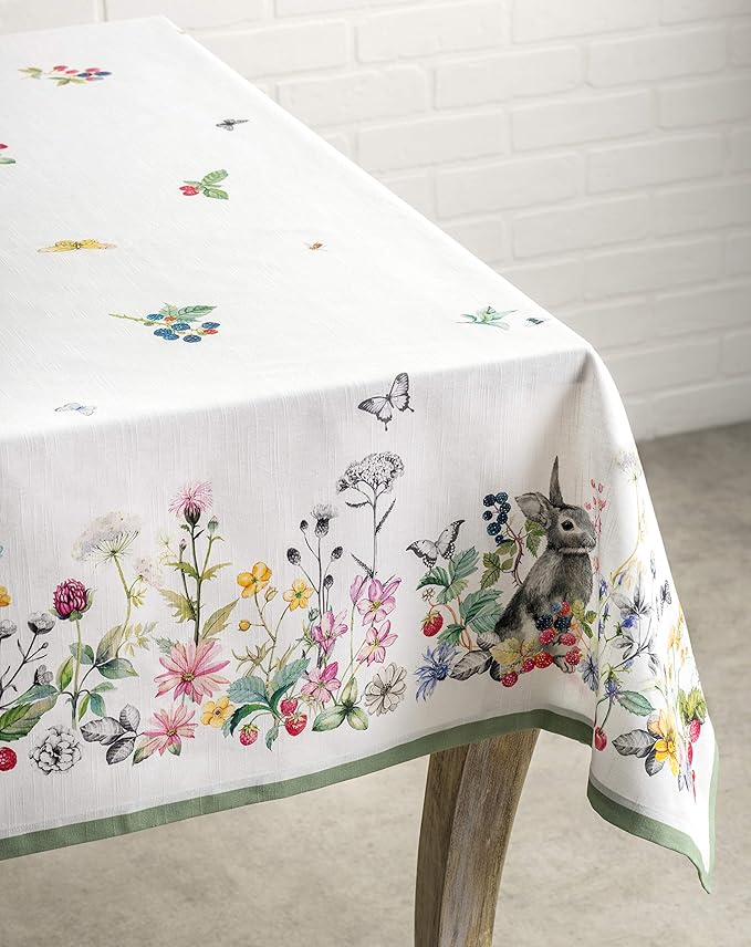 Maison d' Hermine Table Cloth Rectangle Table 100% Cotton 60 x 90 Inches Tablecloth Reusable Decorative Everyday Use for Dining Room, Farmhouse, Home Party, Festive & Wedding Spring Summer - Printemps