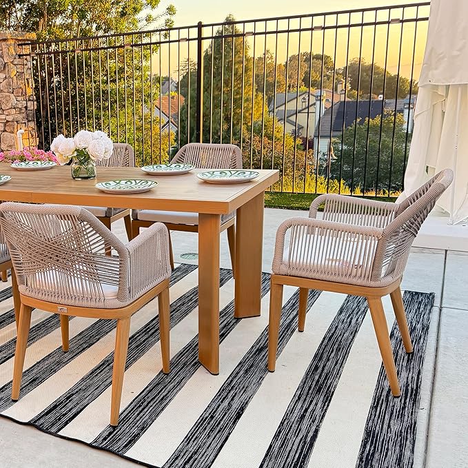 PURPLE LEAF 13 Pieces Patio Dining Set Aluminum Modern Rectangular Table and Rattan Arm Chairs with Cushions for Kitchen Porch Garden Outdoor Furniture Sets, Teak