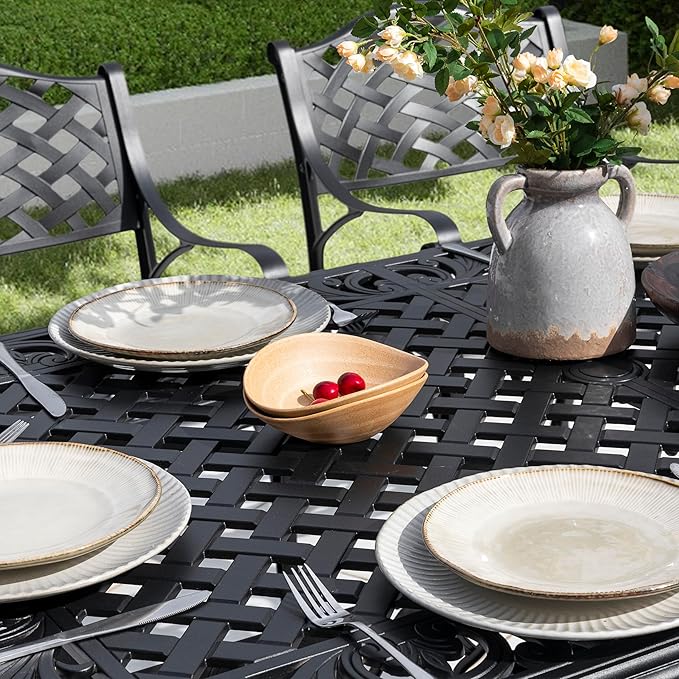 NUU GARDEN 60" Outdoor Dining Table with 2.09" Umbrella Hole, All Weather Cast Aluminum Outdoor Patio Table, 6-8 Person Rectangle Dining Table, Backyard Bistro Table for Garden, Poolside, Black