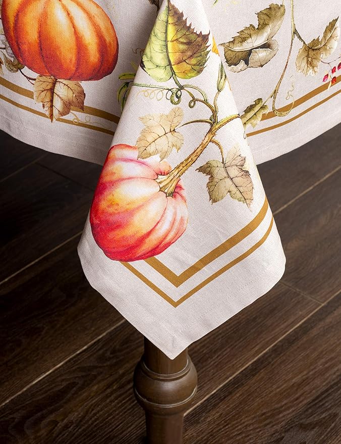 Maison d' Hermine Table Cloth Rectangle Table 100% Cotton 60 x 108 Inches Fall Tablecloth Reusable Everyday Use for Thanksgiving Christmas Decorations Dining Farmhouse Party (Potiron)