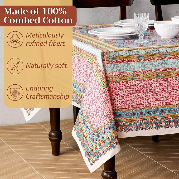 Maison d' Hermine Premium Table Cloth Square Table 100% Combed Cotton 70 x 70 Inches Tablecloth Reusable Decorative for Dining Room, Farmhouse, Home, Party, Festive & Wedding - Lauris