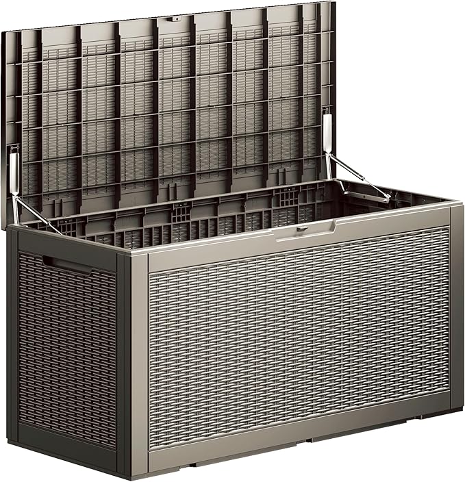 100 Gallon Deck Box, Resin Outdoor Indoor Waterproof Storage Box, Lockable Storage Box With Handle for Patio Furniture - Garden Tools - Swimming Pool Tools UV-Resistant, Grey