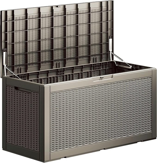 100 Gallon Deck Box, Resin Outdoor Indoor Waterproof Storage Box, Lockable Storage Box With Handle for Patio Furniture - Garden Tools - Swimming Pool Tools UV-Resistant, Grey