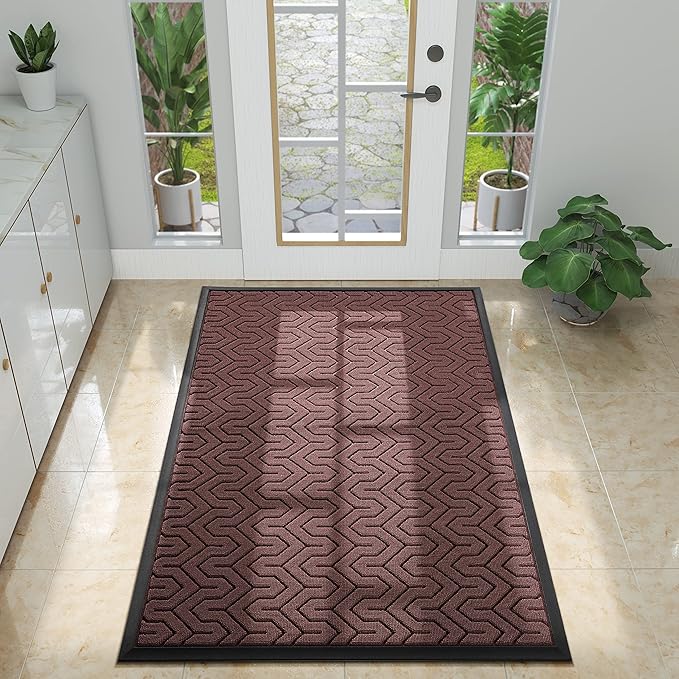 Yimobra Large Door Mat Outside Entrance 47x32, Waterproof Heavy Duty Outdoor Mats for Front Door, Non Slip Rubber Entry Mat for Garage Patio Indoor, Easy Clean, Wine Red