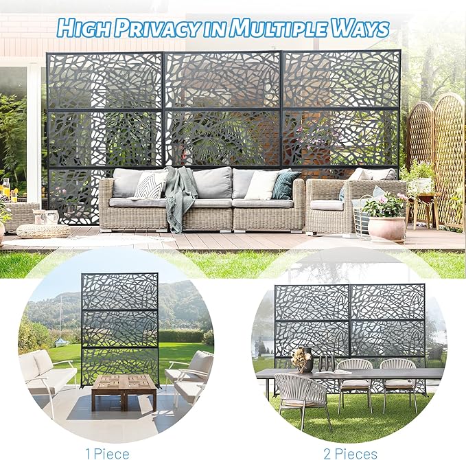 Domi Outdoor Living Privacy Screen, Freestanding, Modern, Black, Plastic Mesh, Galvanized Steel Frame