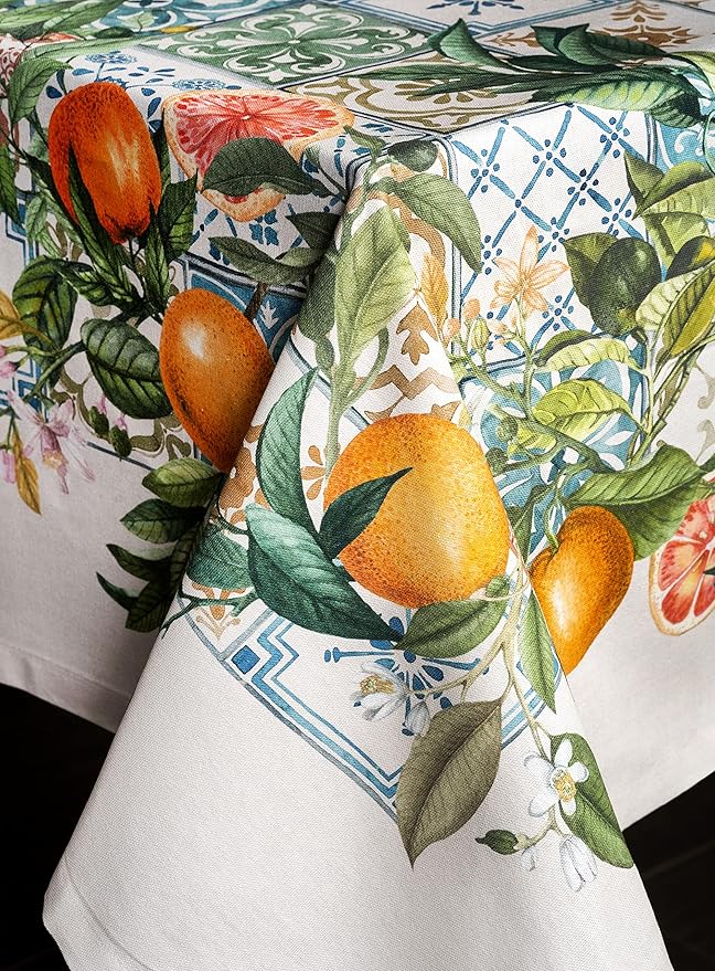 Maison d' Hermine Table Cloth Rectangle Table 100% Cotton 70 x 108 Inches Tablecloth Reusable Decorative Everyday Use for Dining Room, Farmhouse, Home, Party, Festive & Wedding Spring Summer - Agrume