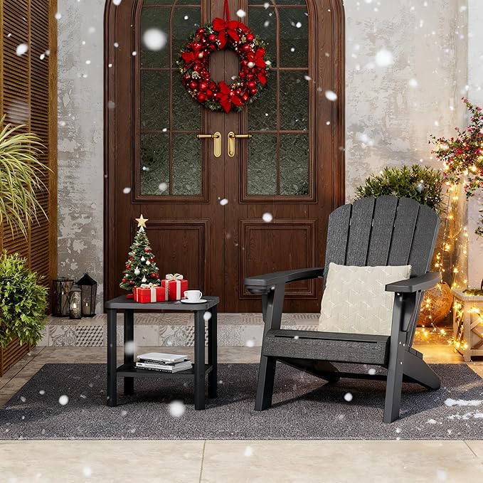 Adirondack Square Outdoor Side Table, 2-Tier Small Outdoor Table for Patio, HDPE End Table for Backyard, Pool, Lawn, Indoor Companion, Easy Maintenance & Weather Resistant(Black)
