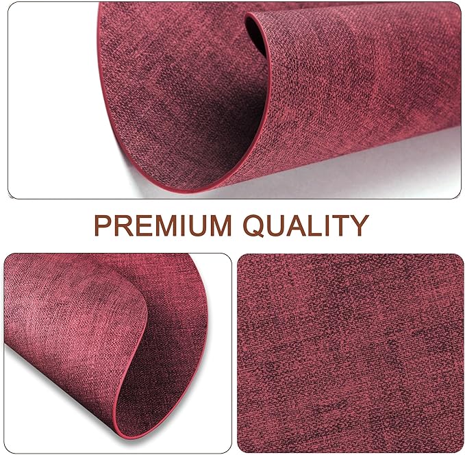 Round Faux Leather Placemats and Coasters, Set of 8, Reversible Heat Resistant Non-Slip Table Mats, Waterproof Wipeable Place Mats for Dining Table, Washable for Indoor & Outdoor (8, Red)