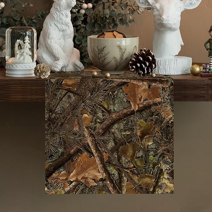 Camo Table Runner Seasonal Spring Fall Kitchen Dining Linen Table Decoration for Indoor Outdoor Home Party Dinner 13x72 Inch