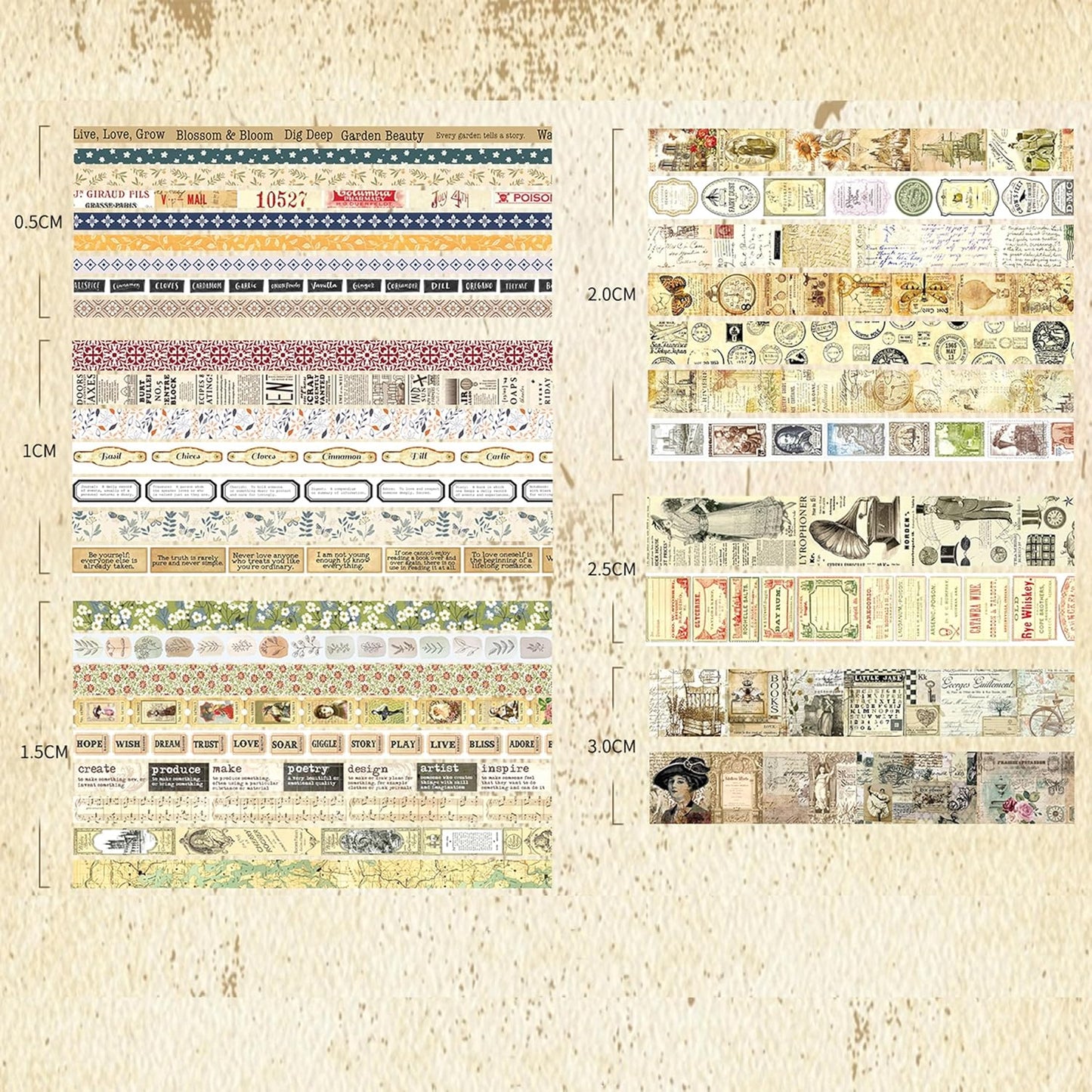 36 Rolls Vintage Washi Tape Pack Retro Arts Adhesive Tapes Wide Chronicle Decorative Masking Tape Sets for Craft, Kids, Scrapbook, DIY, Gift Wrapping (Duke Jorge)