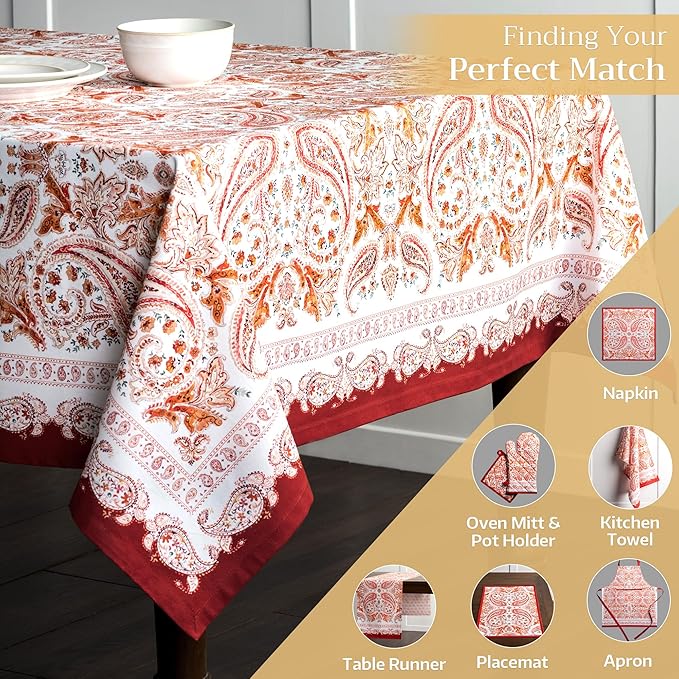 Maison d' Hermine Table Cloth Rectangle Table 100% Cotton 60 x 90 Inches Fall Tablecloth Reusable Everyday Use for Thanksgiving Christmas Decorations Dining Farmhouse Party (Orient)