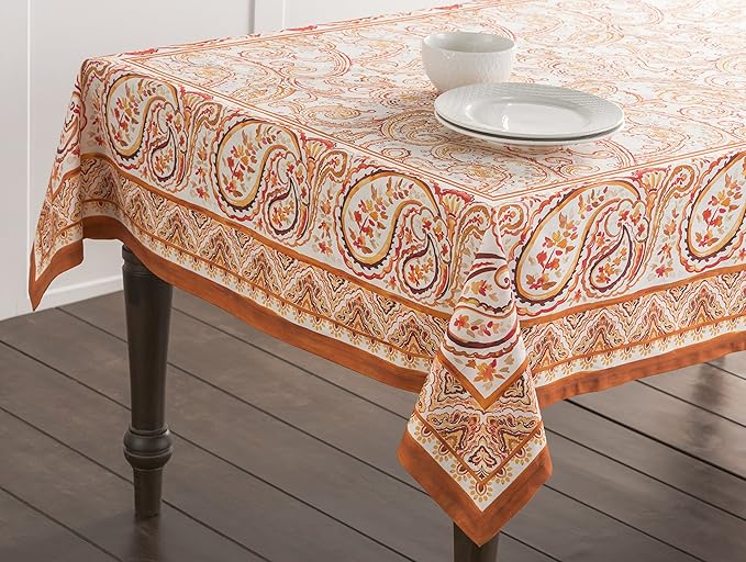 Maison d' Hermine Table Cloth Square Table 100% Cotton 60 x 60 Inches Fall Tablecloth Reusable Everyday Use for Thanksgiving Christmas Decorations Dining Farmhouse Party (Palatial Paisley)